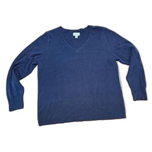 Croft & Barrow Navy Blue V-Neck Sweater Women's 2X Soft Knit Long Sleeve